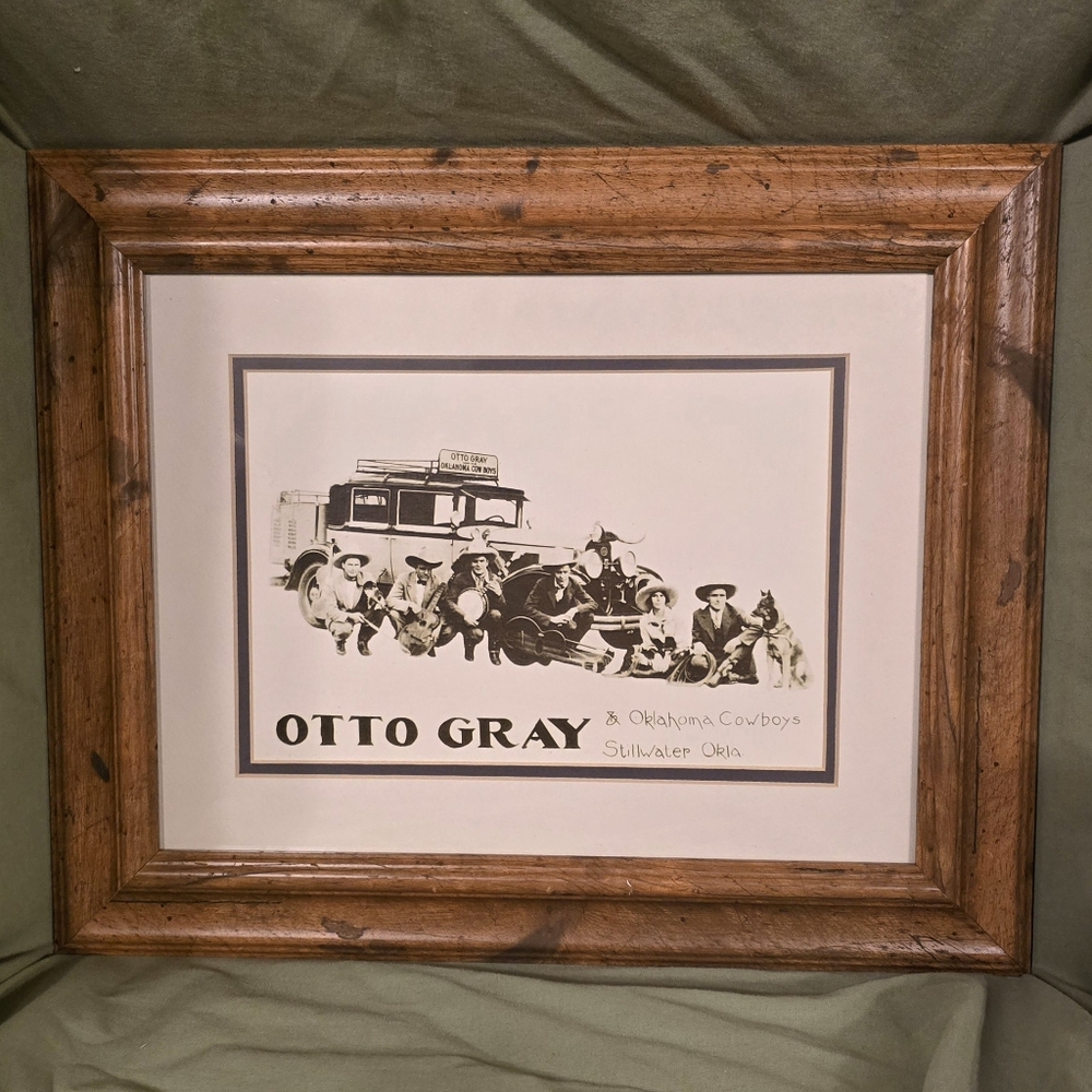 Vtg Otto Gray & OSU Cowboy Art Framed Print 13.75X13.5x1 Wood Frame Matted
